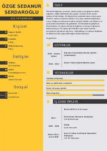 Acil Tıp Teknisyeni CV Örnekleri cv indir